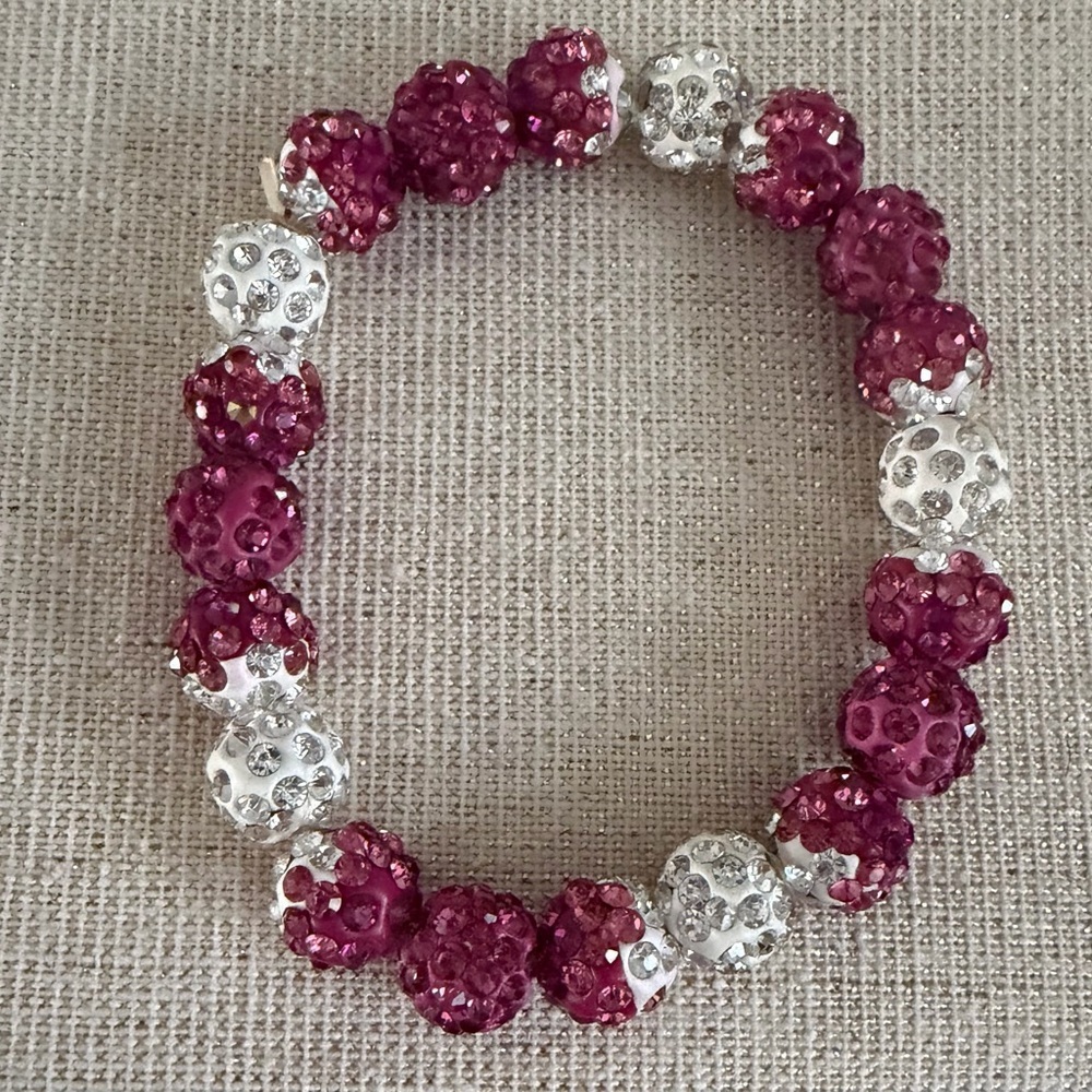 Beaded Crystal Disc Bracelet - Pink, Purple & Silver - Picture 3 of 6